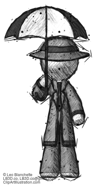 Sketch Detective Man Holding Umbrella #3584