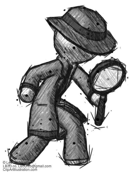 Sketch Detective Man Inspecting With Large Magnifying Glass Right #3585