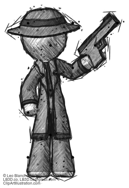 Sketch Detective Man Holding Handgun #3588