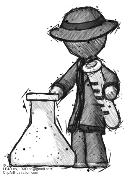 Sketch Detective Man Holding Test Tube Beside Beaker Or Flask #3590