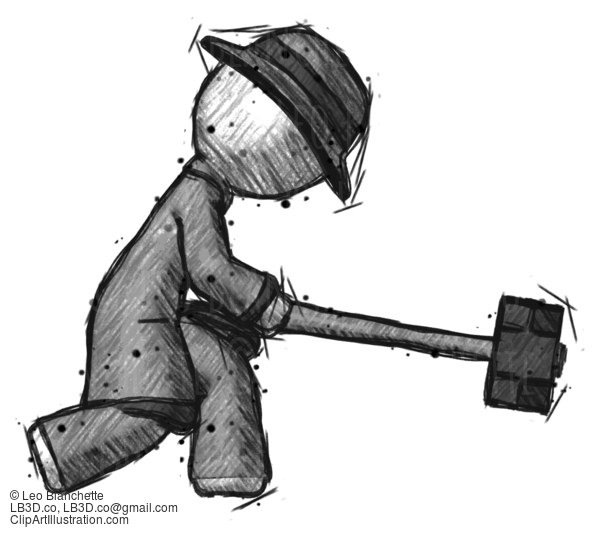 Sketch Detective Man Hitting With Sledgehammer, Or Smashing Something #3604