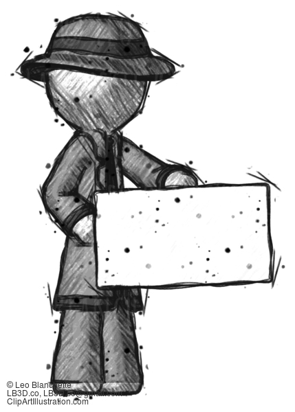 Sketch Detective Man Presenting Large Envelope #3609