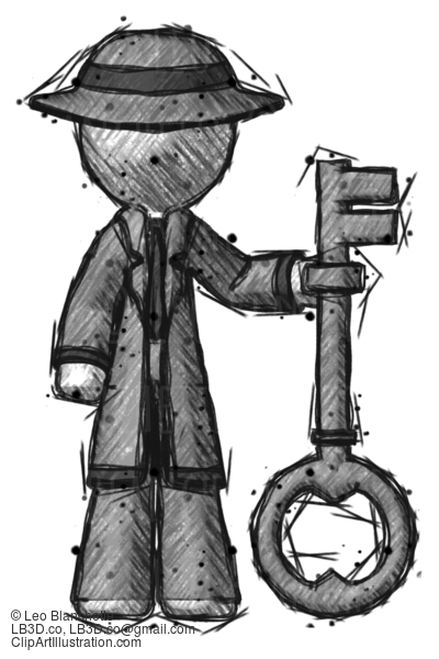 Sketch Detective Man Holding Key Made Of Gold #3632