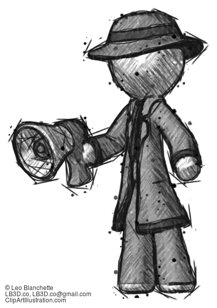 Sketch Detective Man Holding Megaphone Bullhorn Facing Right #3641