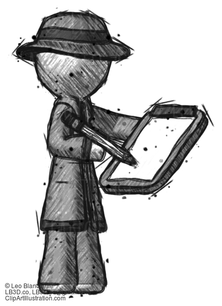 Sketch Detective Man Using Clipboard And Pencil #3642