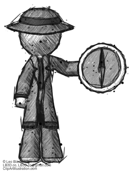 Sketch Detective Man Holding A Large Compass #3643