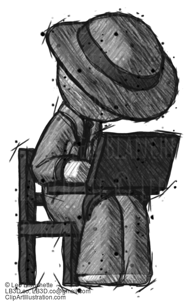 Sketch Detective Man Using Laptop Computer While Sitting In Chair Angled Right #3646