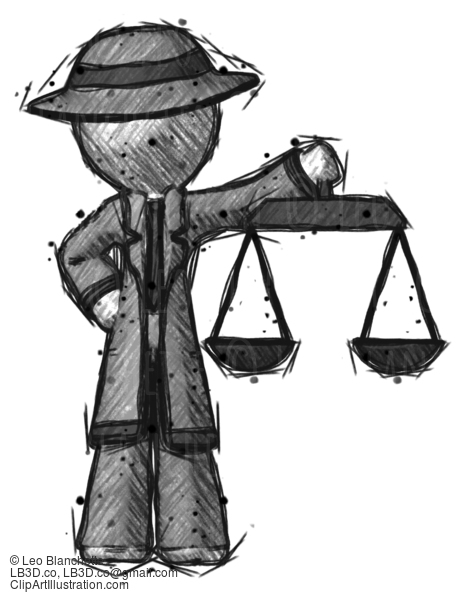 Sketch Detective Man Holding Scales Of Justice #3652