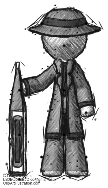 Sketch Detective Man Standing With Large Thermometer #3663