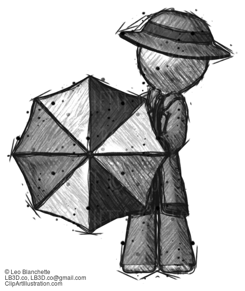 Sketch Detective Man Holding Rainbow Umbrella Out To Viewer #3670