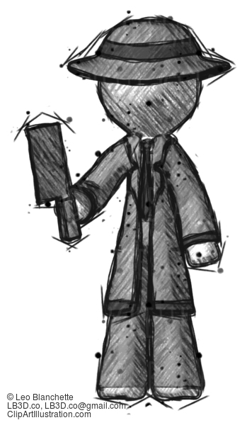 Sketch Detective Man Holding Meat Cleaver #3671