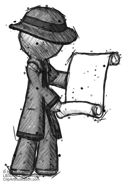 Sketch Detective Man Holding Blueprints Or Scroll #3679