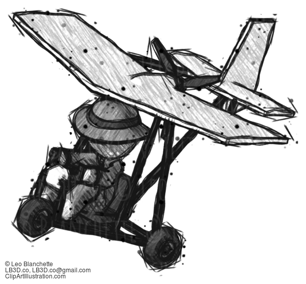 Sketch Detective Man In Ultralight Aircraft Top Side View #3681