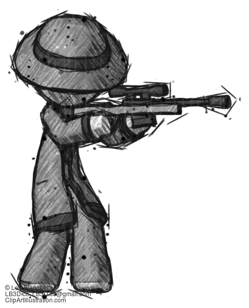 Sketch Detective Man Shooting Sniper Rifle #3696