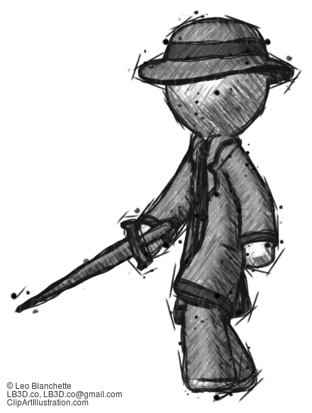 Sketch Detective Man With Sword Walking Confidently #3701