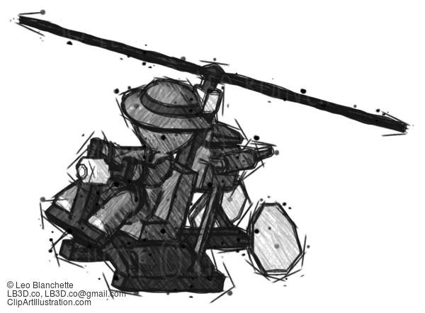 Sketch Detective Man Flying In Gyrocopter Front Side Angle Top View #3702