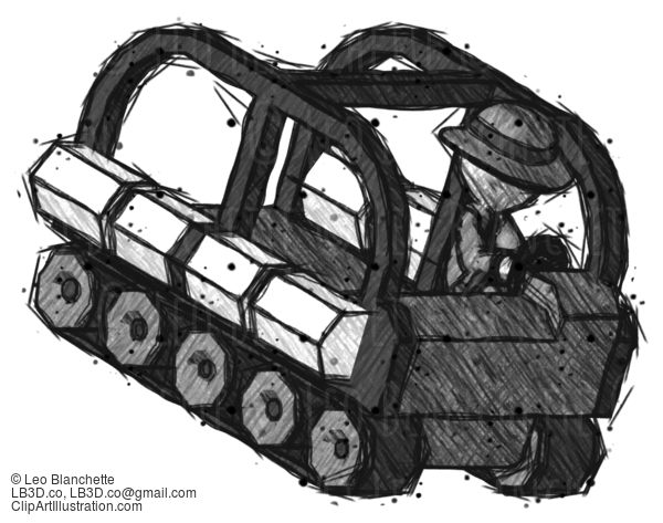 Sketch Detective Man Driving Amphibious Tracked Vehicle Top Angle View #3704