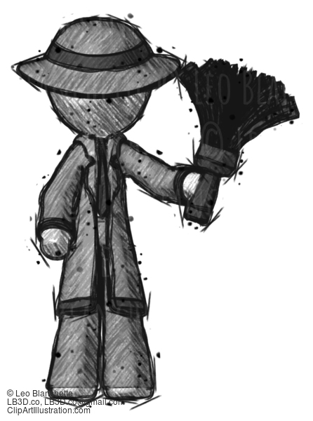 Sketch Detective Man Holding Feather Duster Facing Forward #3707