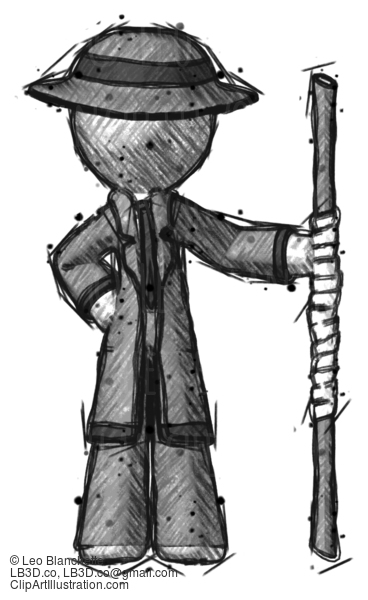 Sketch Detective Man Holding Staff Or Bo Staff #3709