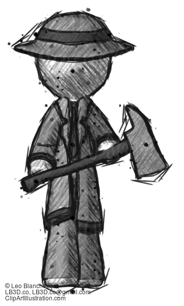 Sketch Detective Man Holding Fire Fighter’S Ax #3716