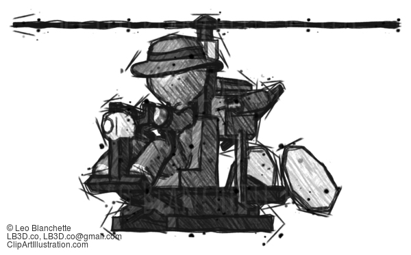 Sketch Detective Man Flying In Gyrocopter Front Side Angle View #3719