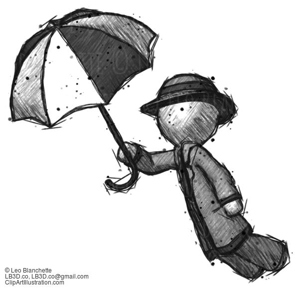 Sketch Detective Man Flying With Umbrella #3720