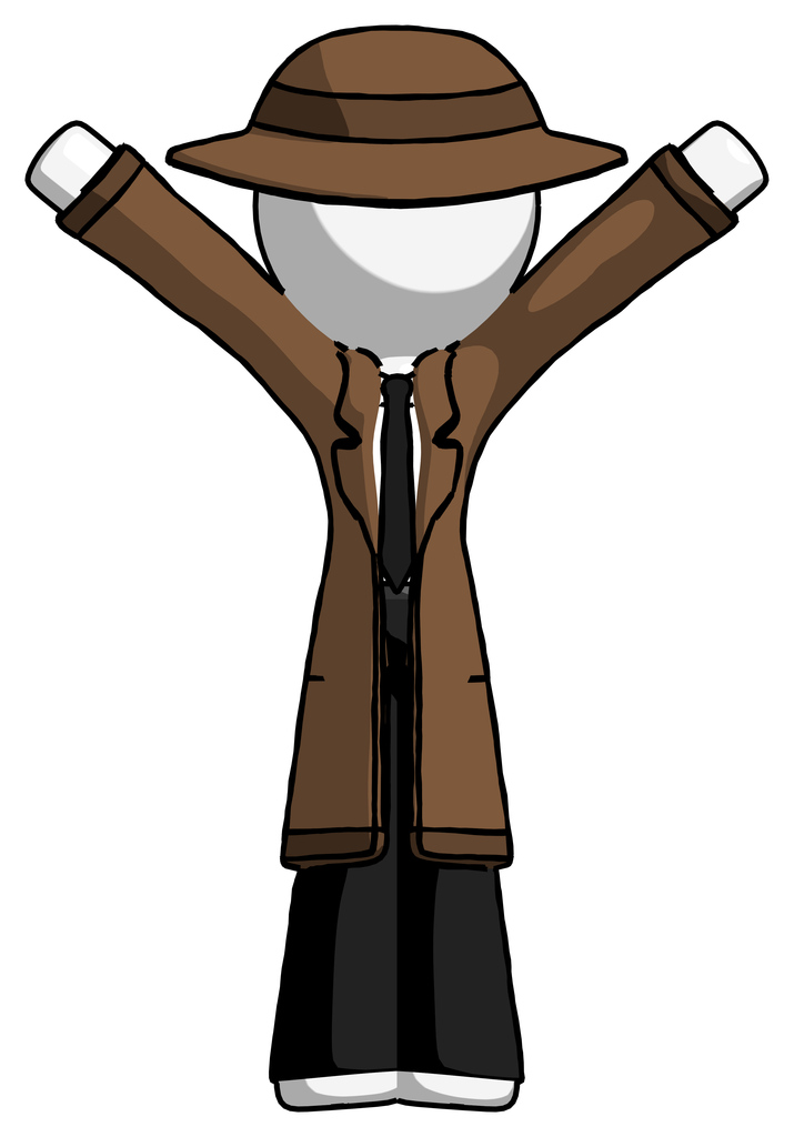 White Detective Man with Arms Out Joyfully