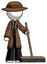 White Detective Man standing with industrial broom