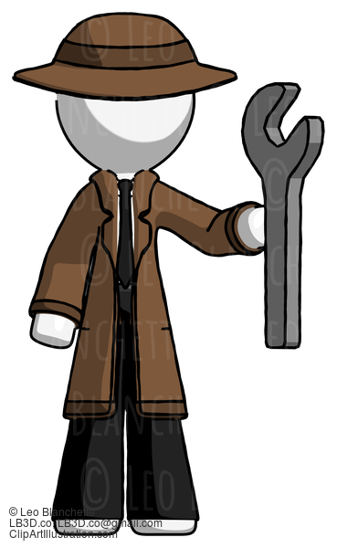 White Detective Man Holding Wrench Ready To Repair Or Work #1009