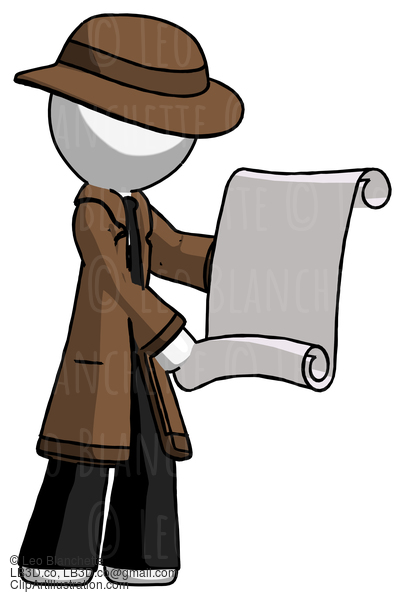 White Detective Man Holding Blueprints Or Scroll #1017