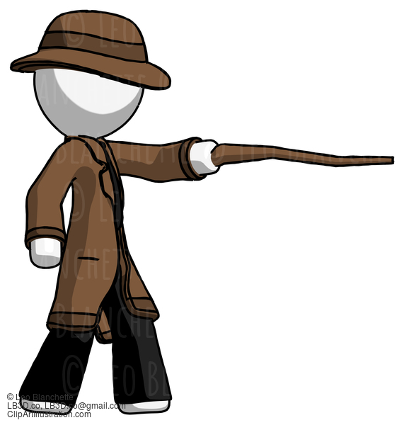 White Detective Man Pointing With Hiking Stick #1018