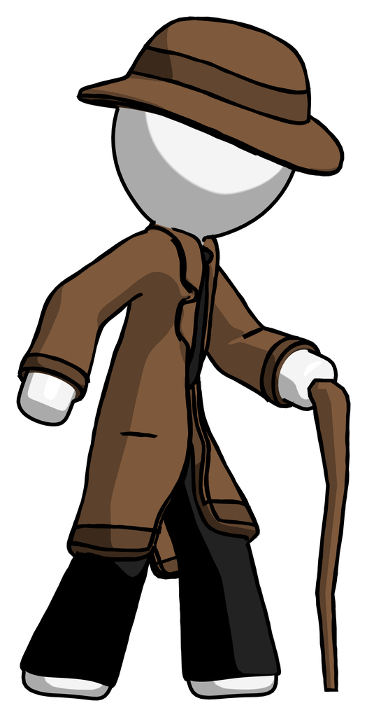 White Detective Man walking with hiking stick