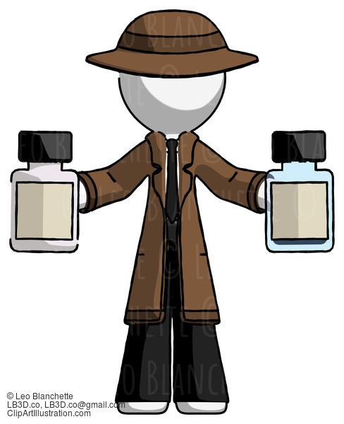 White Detective Man Holding Two Medicine Bottles #1024