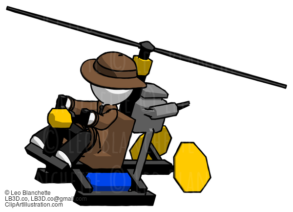 White Detective Man Flying In Gyrocopter Front Side Angle Top View #1025