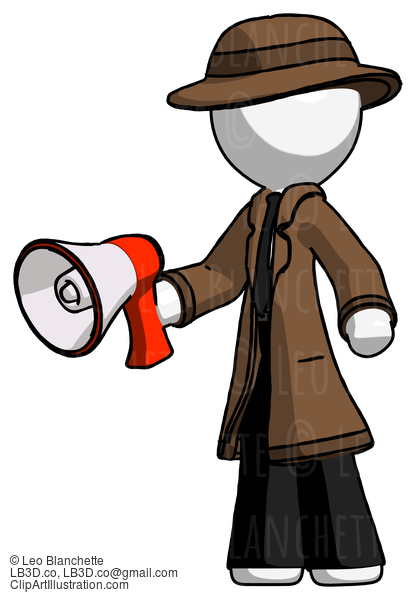 White Detective Man Holding Megaphone Bullhorn Facing Right #1031