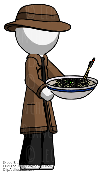 White Detective Man Holding Noodles Offering To Viewer #1041