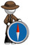 White Detective Man standing beside large compass