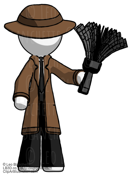 White Detective Man Holding Feather Duster Facing Forward #1046