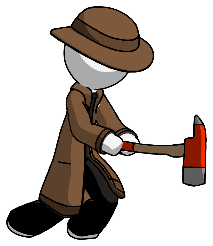 White Detective Man with ax hitting, striking, or chopping