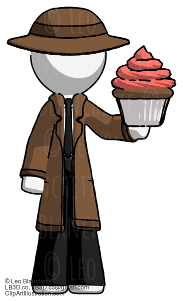 White Detective Man Presenting Pink Cupcake To Viewer #1053