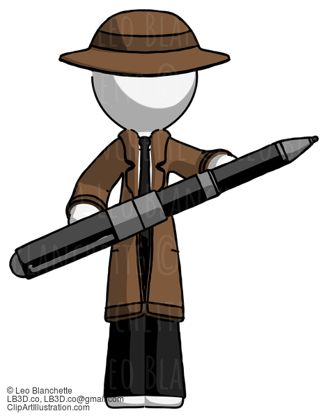 White Detective Man Posing Confidently With Giant Pen #1054