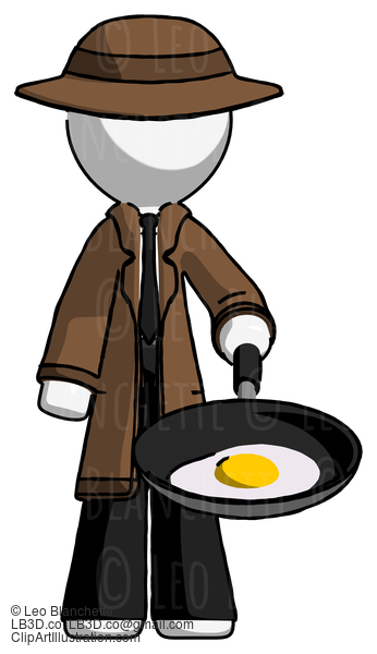 White Detective Man Frying Egg In Pan Or Wok #1055