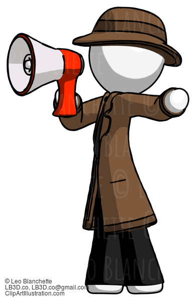 White Detective Man Shouting Into Megaphone Bullhorn Facing Left #1061