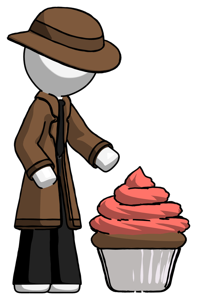White Detective Man with giant cupcake dessert