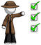 White Detective Man standing by list of checkmarks