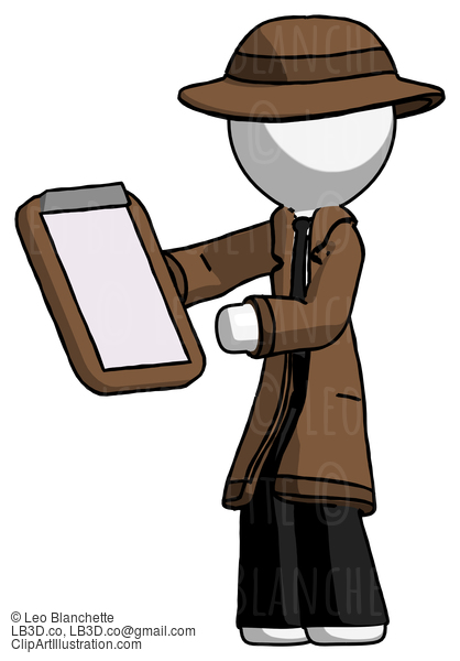 White Detective Man Reviewing Stuff On Clipboard #1069