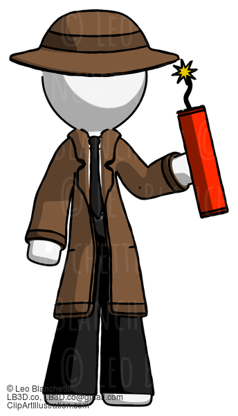 White Detective Man Holding Dynamite With Fuse Lit #1070