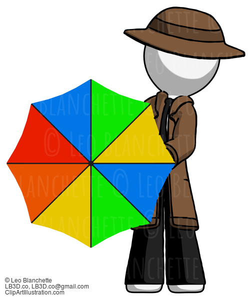 White Detective Man Holding Rainbow Umbrella Out To Viewer #1077