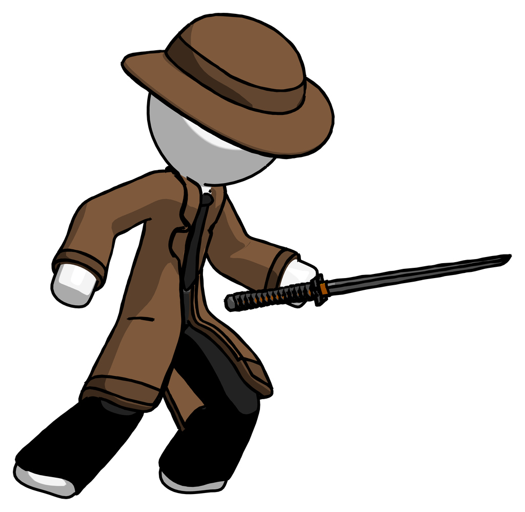 White Detective Man stabbing with ninja sword katana