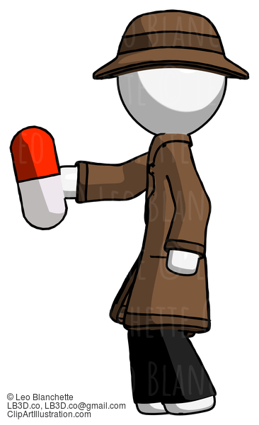 White Detective Man Holding Red Pill Walking To Left #1079